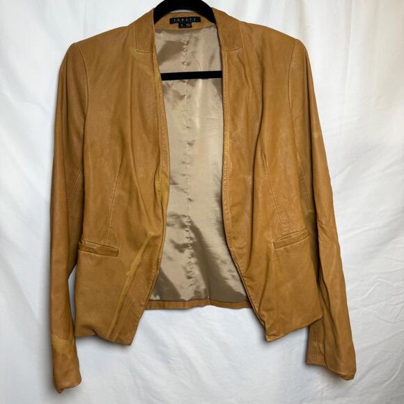 Theory Lanai L Ford Lamb Leather Jacket Women 4 Tan Luxury Minimalist Flaw*